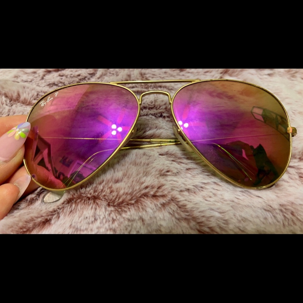 Ray-Ban Polarized Aviator Sunglasses - Matte Gold/Cyclamen Flash